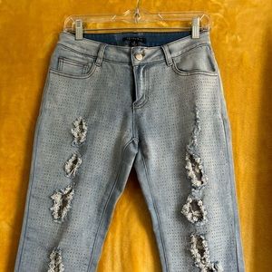 Stretch jeans with silver stones